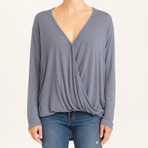Free People We The Free Women’s Long Sleeve Blue/Gray Faux Wrap Top - Size Large